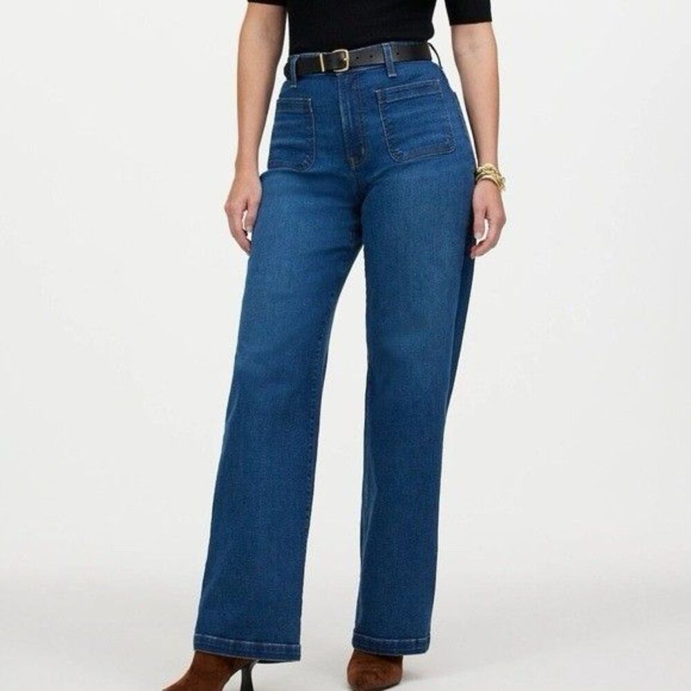 Madewell Emmett Size 30 Curvy High Rise Wide Leg Blue Jeans Patch Pockets - Picture 14 of 14